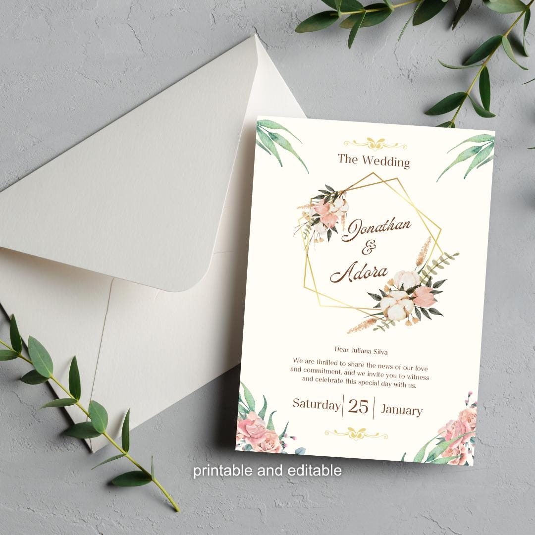 Sage Green Wedding Invitation Template: Editable Canva Design (Digital Download) listing preview