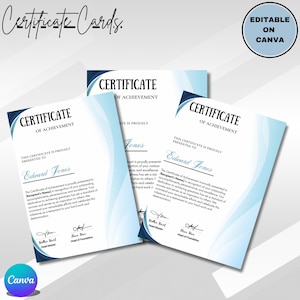 Zertifikatvorlage Anpassbare Auszeichnung Bedruckbares Zertifikat Achievement Award Bearbeitbare Vorlage Professionelles Design Blau Zertifikat