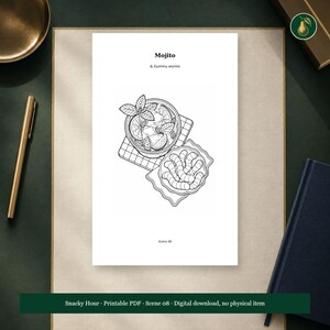 Adult Cocktail and Snack Coloring Book PDF, 64 Printable Pages, Snacky Hour image 11