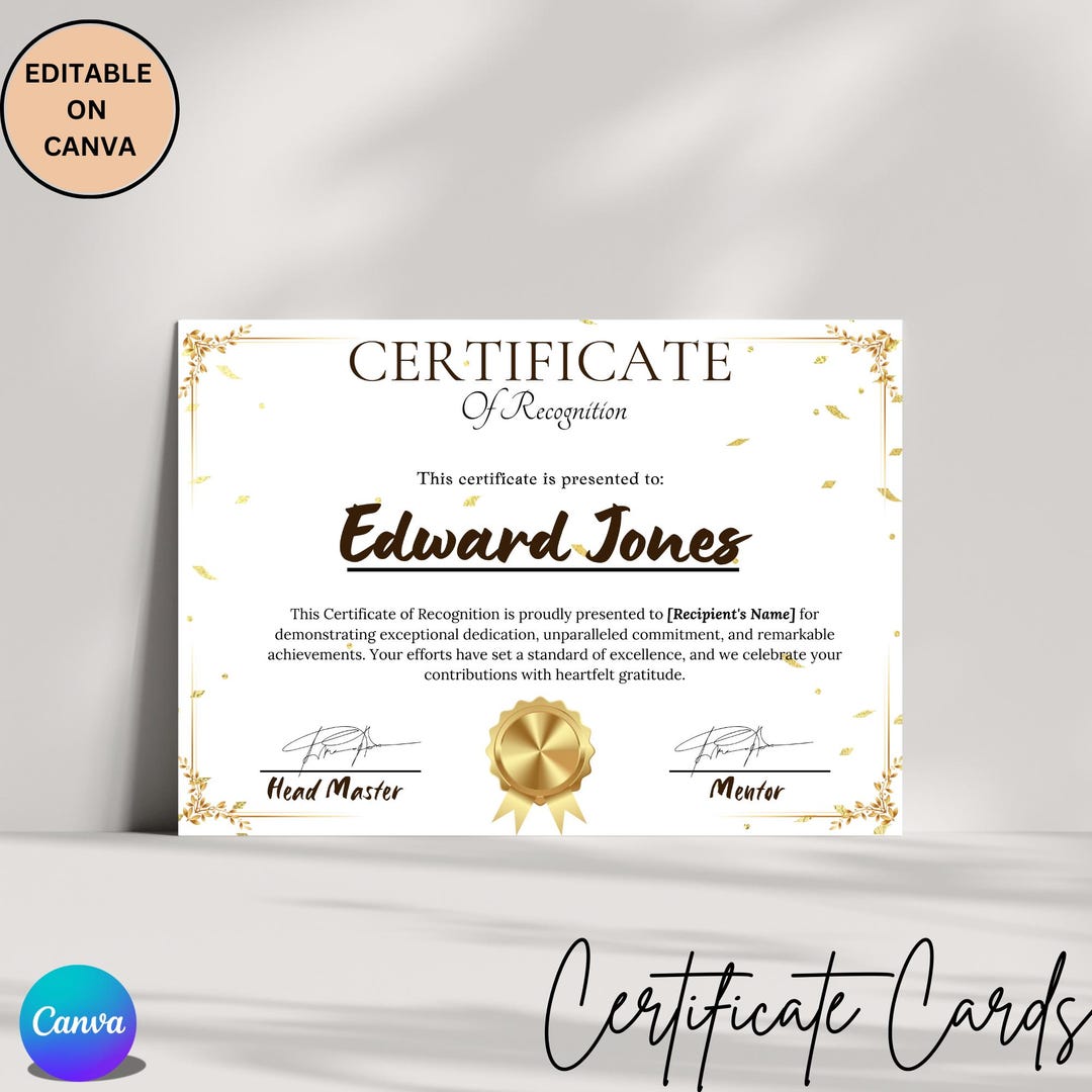 Certificate of Recognition Template, Editable Award Certificate Canva ...