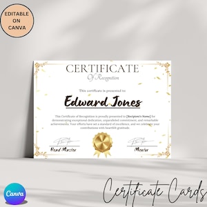 Certificate of Recognition presented to Edward Jones. It highlights his exceptional dedication, commitment, and achievements, celebrating his contributions. The certificate features a decorative border, a golden seal.