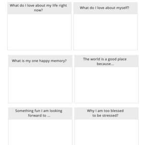 May include: A printable worksheet with the title "Life Reflection" and prompts for self-reflection, such as "What do I love about my life right now?" and "What is my one happy memory?"