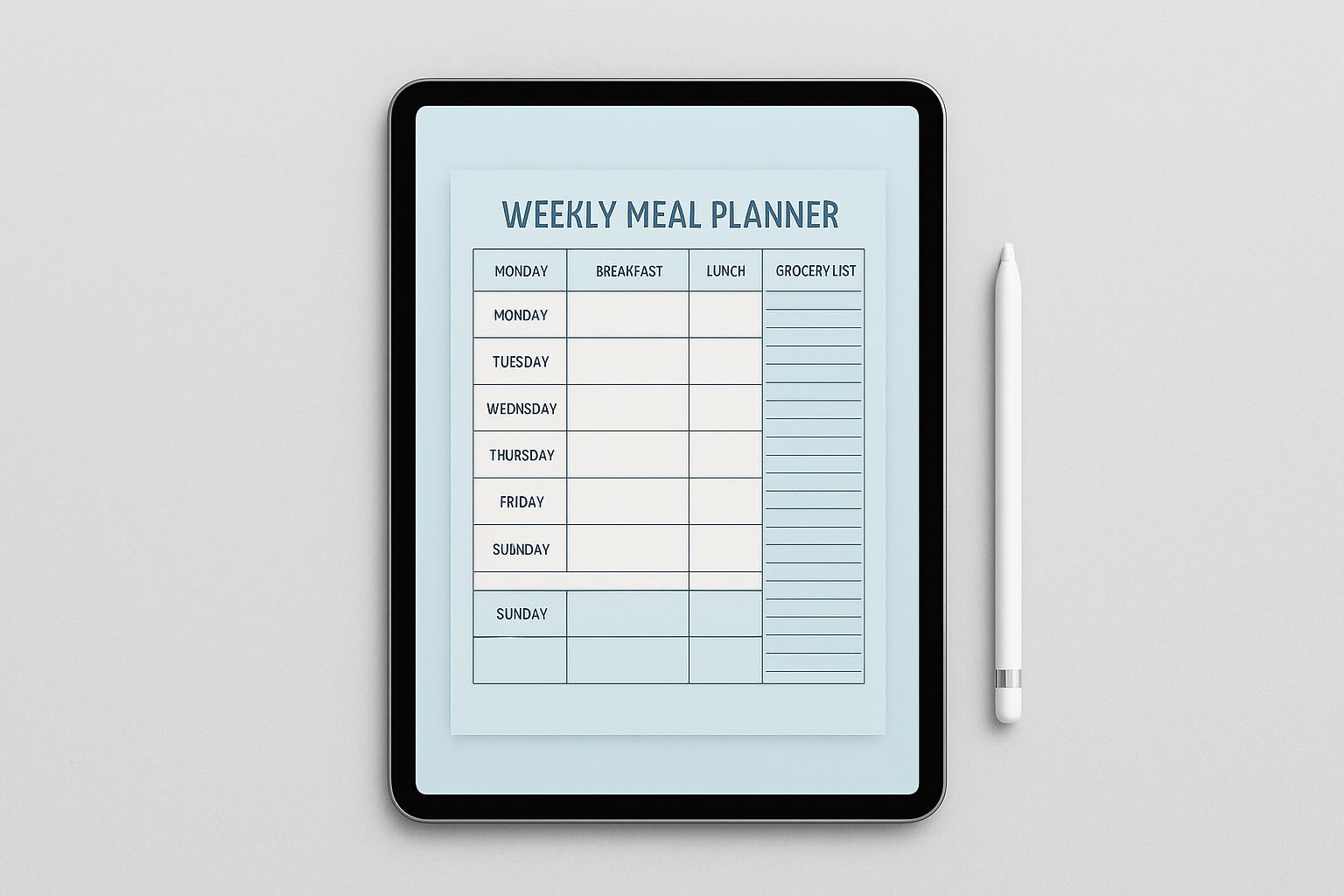 Weekly Meal Planner Printable with Grocery List, A4 and US Letter, PDF and PNG Download listing preview