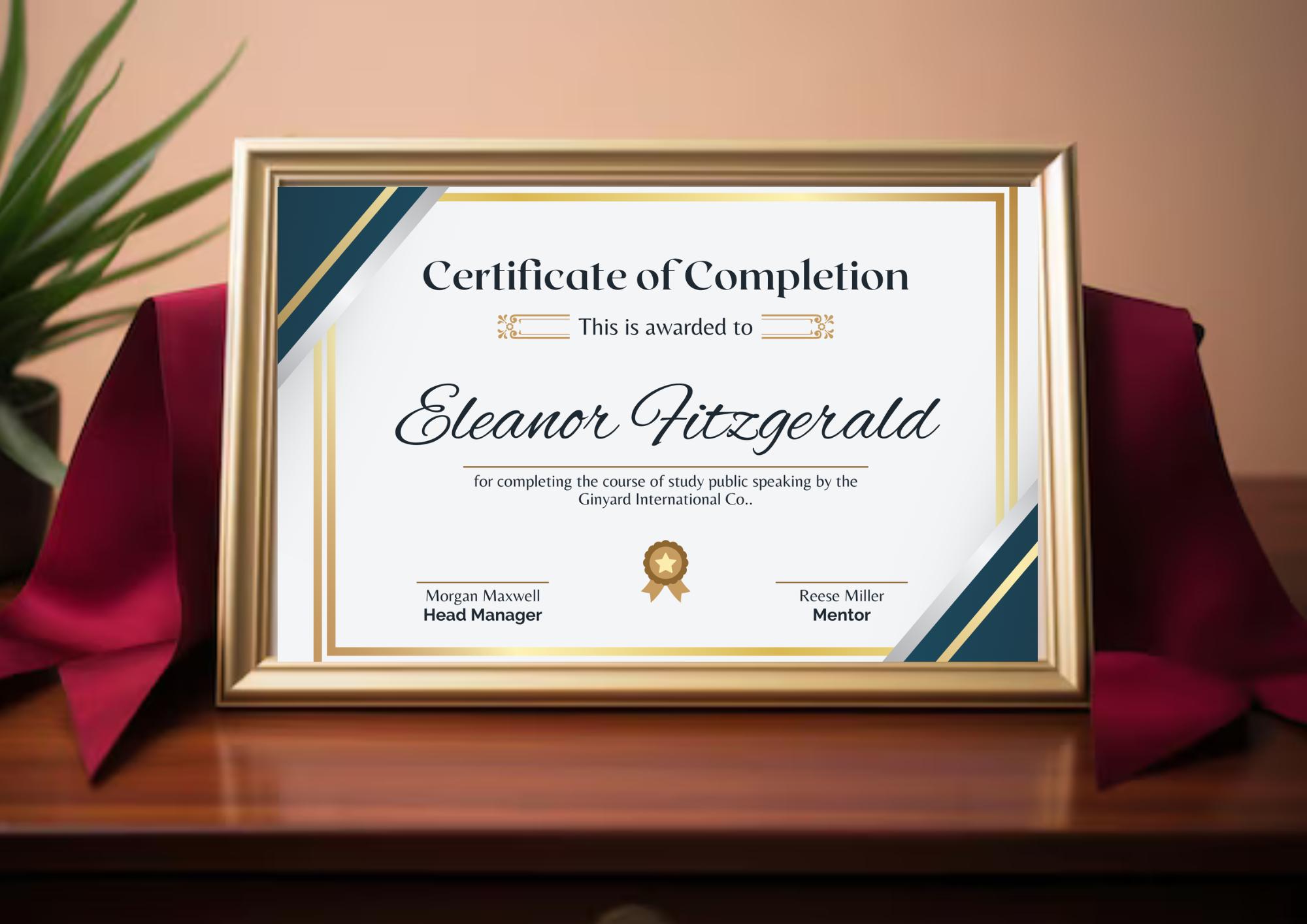 Course Completion Certificate, Editable Canva Template, Digital Download listing preview