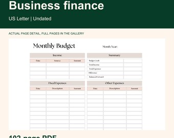 Planificateur financier d'entreprise non daté, imprimable, PDF de 102 pages, format Lettre US