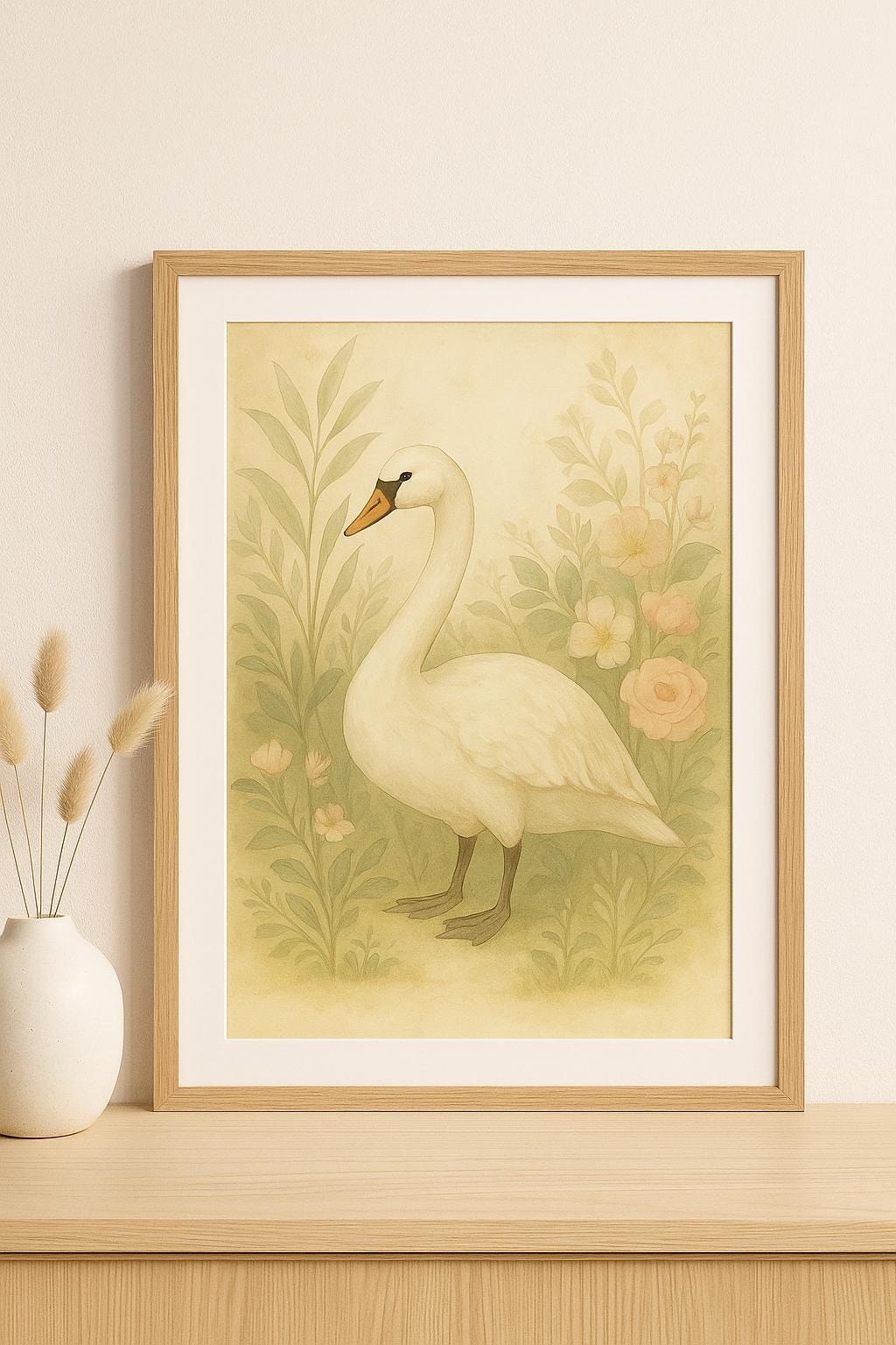 Vintage Swan Botanical Printable Wall Art, 4 PDF Print Sizes listing preview
