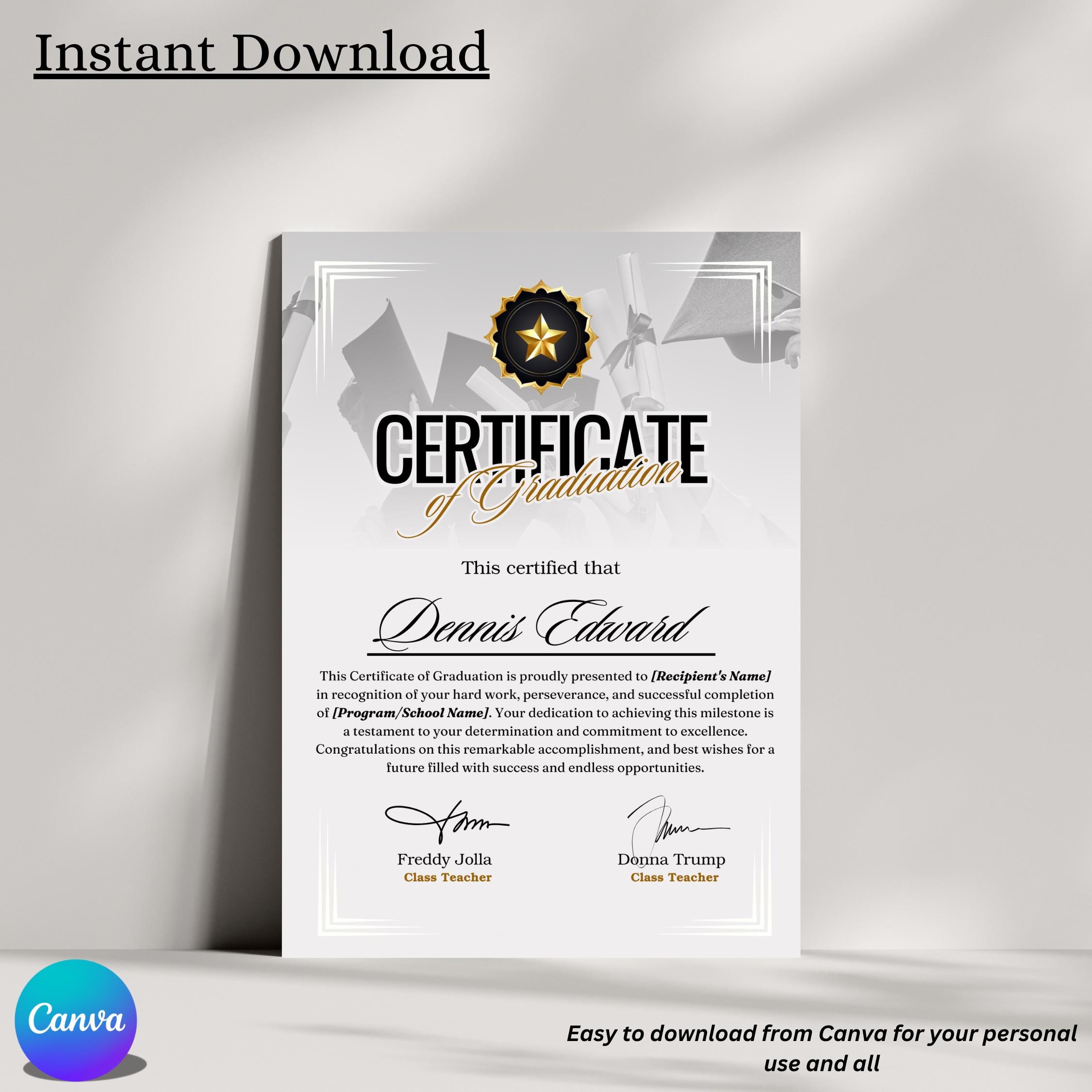 Editable Graduation Certificate Template (Digital Download) listing preview