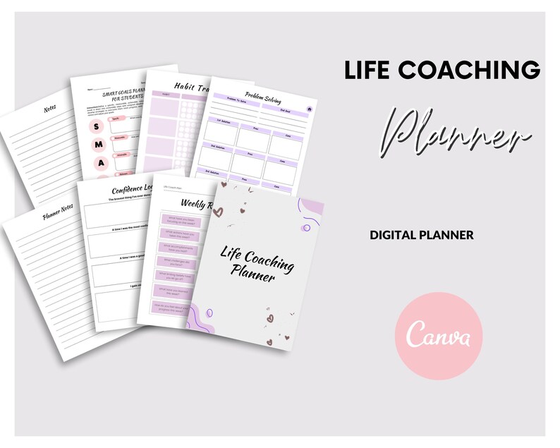 business coaching, coaching business, canva workbook, life coach template, personal development, business coach, plr digital products, ebook template canva, self confidence, goal setting planner, plr digital products, mood tracker, canva journal