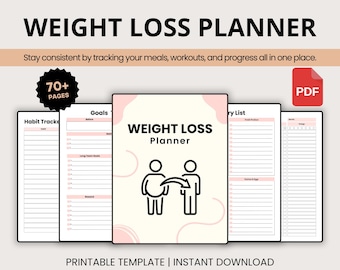Perdita di peso: Fitness, Pianificatore di fitness, PDF stampabile, Download digitale, Monitoraggio degli allenamenti, Diario della salute, Modello di esercizi, Download immediato