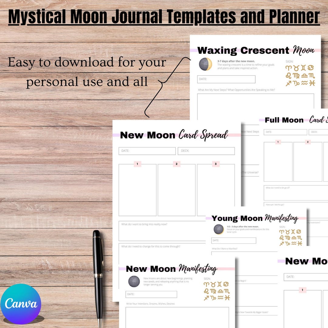 Mystical Moon Journal Templates | Celestial Grimoire Planner Printable ...
