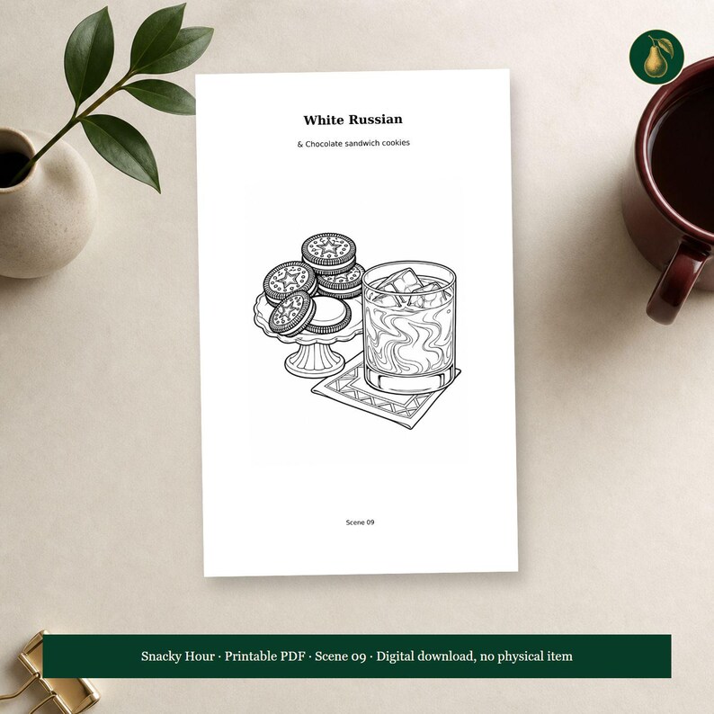 Adult Cocktail and Snack Coloring Book PDF, 64 Printable Pages, Snacky Hour image 12