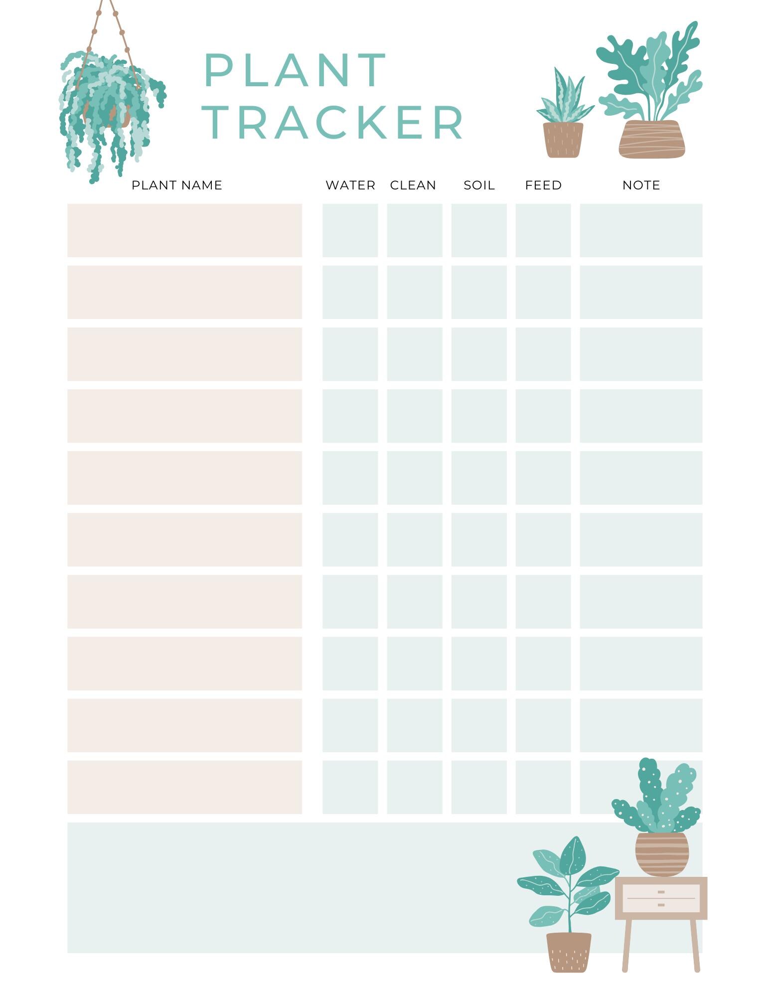 Plant Care Tracker Printable, Watering and Feeding Log, US Letter PDF listing preview