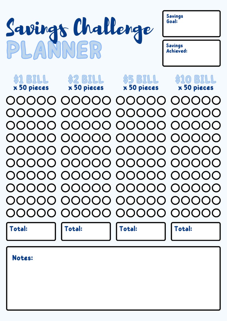 Savings Challenge Printable, A4 PDF and Editable Canva Template listing preview