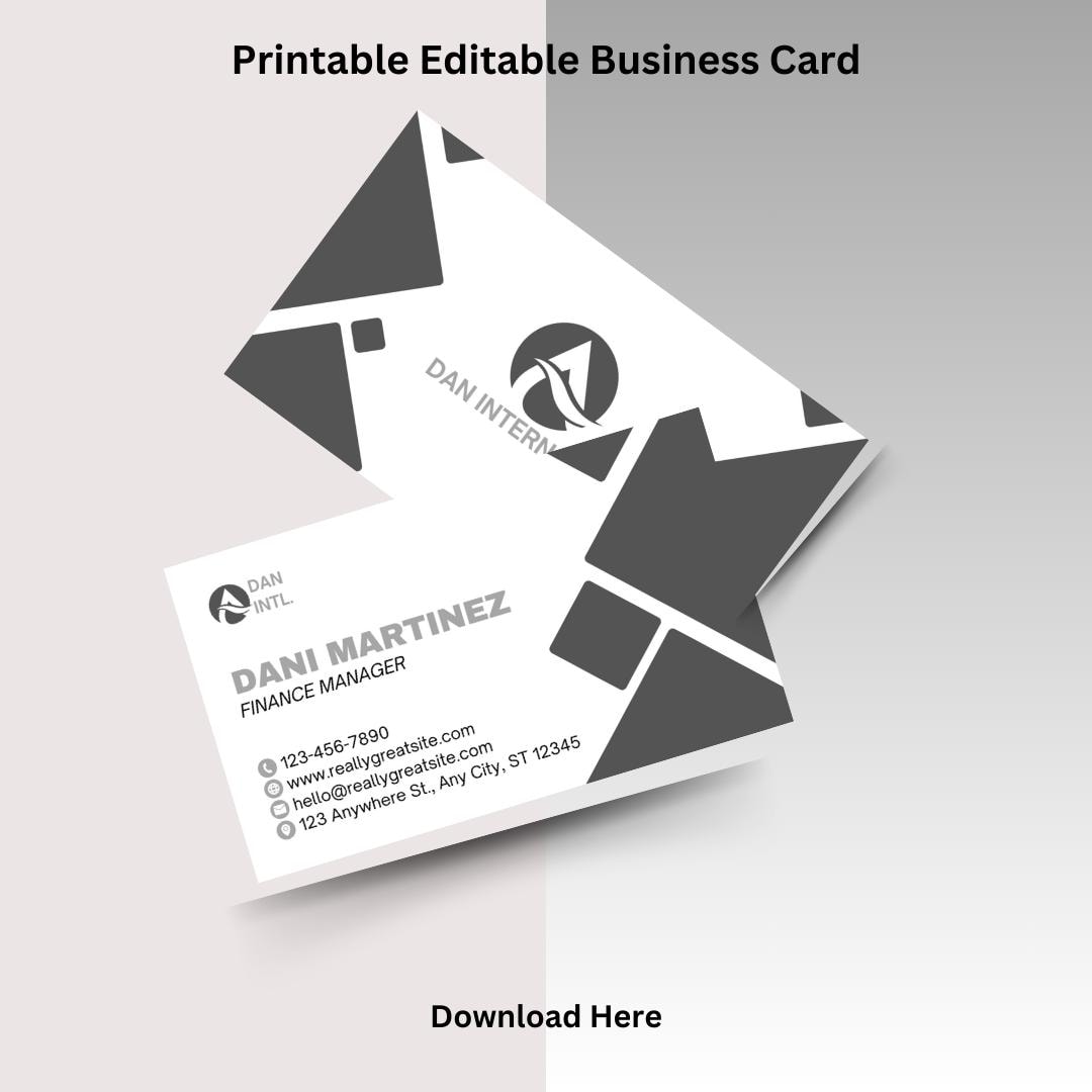 Business Card Template, Editable Canva Design, Black and White, 85 x 50 mm listing preview