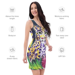 Bodycon-Kleid, Aquarell Leopard Bodycon-Kleid, Tiermotiv Enganliegendes Kleid, Elastisches Dschungel-Katze Kleid, Farbenfrohes Kunst-Design