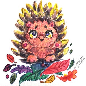 PNG Fête des Pères, Petit explorateur de feuilles – Adorable œuvre d'art représentant un hérisson, inspirée de Richard Scarry • Fantaisiste et lumineux • Utilisation commerciale incluse