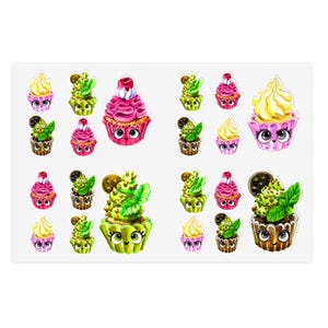 Cute Cupcake Sticker Sheets for Crafting, Scrapbooking, Journaling, Fun Decor, Birthday Party Supplies, Original hand made paintings