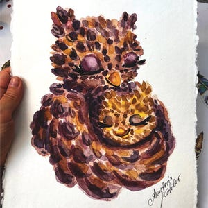 Día de la Madre, búho bellota original en acuarela, arte pixel, estilo Pokémon. Regalo especial "La mejor mamá del mundo". Regalo perfecto para mamá, obra de arte original.