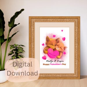 Ilustración personalizable del Día de San Valentín: Dos lindos gatitos abrazándose - Descarga digital, ¡ideal como regalo!