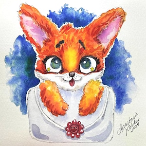 Lindo zorro con bolsa - Linda ilustración de dibujos animados
