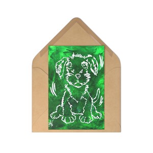 Set schattige hondenansichtkaarten - 7 stuks, cadeau voor dierenliefhebbers, wenskaarten, dierenkunst, briefpapier, groene ansichtkaart, witte hond, voeringontwerp