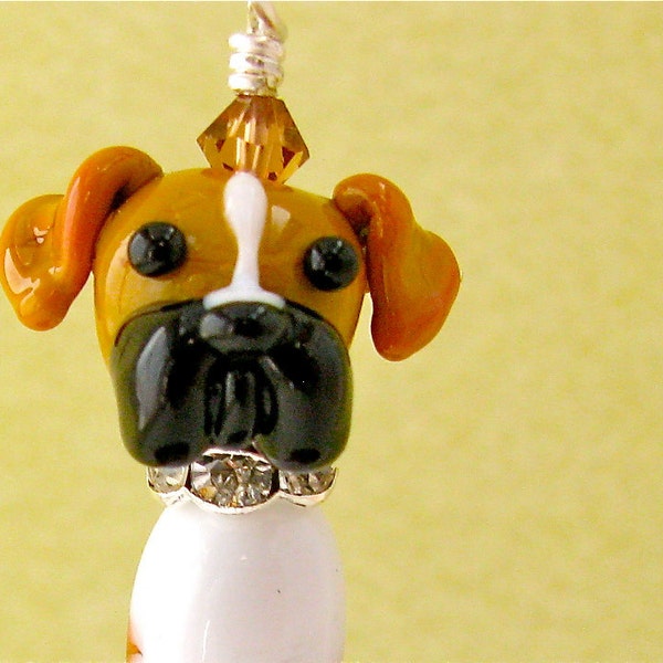 Boxer Dog Pendant - Lampwork Glass Bead