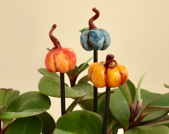 Glass Pumpkins for Plant Stakes and Figurines, Fairy Garden Pumpkin, Miniature Pumpkin, Indoor House Plant Decor, Pumpkin Figurines, Terrari