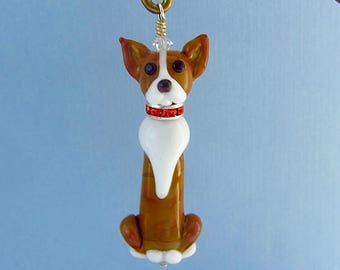 Corgi Dog Pendant or Ornament - Lampwork Glass Creation - SRA