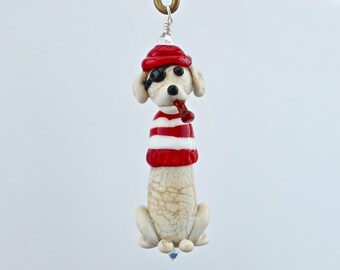 Salty Dog Pendant, Artisan Dog Sculpture, Nautical Enthusiast, Dog Figurine, Dog Lover Gift, Whimsical Glass Dog Ornament, Sea Captain Dog