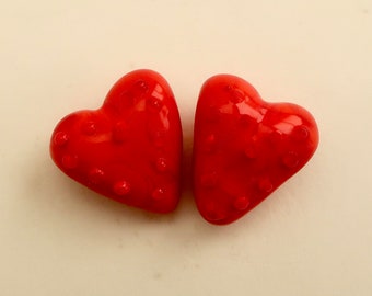 Heart Lampwork Bead Duo, Decorated Glass Heart Beads, Big Red Hearts, Lampwork Glass Hearts, Fabric Arts, Knotting Art, Jewelry Design Art