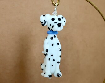 Dalmatian Dog Ornament or Figurine, Glass Dalmatian Focal Pendant, Sculptural Glass Dog, Glass Dalmatian Figurine, White Dog Black Spots