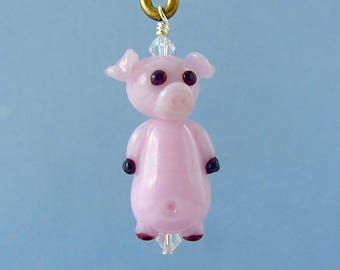 Pink Pig Pendant, Pink Pig Ornament, Pig Focal Bead, Lampwork Glass Pig, Sweet Pig Jewelry, Cute Piggy, Pig Lover Gift,  Pig Collector Gift