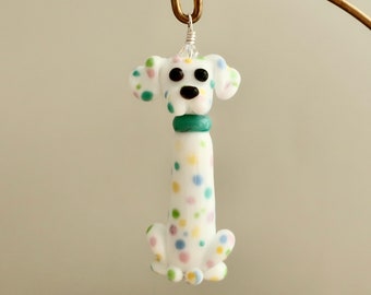 Dalmatian Ornament Pastel, Handmade Lampwork Glass Dog, Pastel Dalmatian, Dalmatian Pendant, Glass Dalmatian, Glass Focal Pendant, Pastels