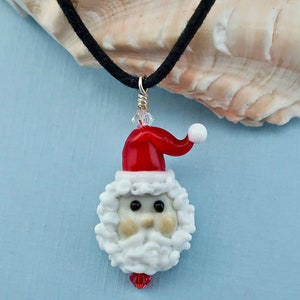 Santa Claus Necklace, Artisan Handcrafted Santa, Lampwork Glass Santa, Santa Lover Gift, Christmas Necklace, Santa Christmas Focal Pendant