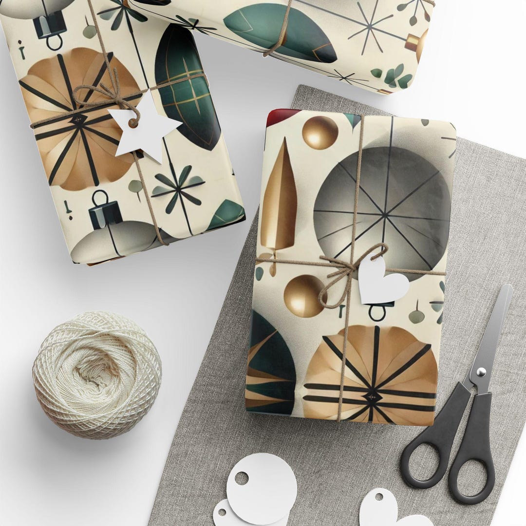 Mid-century Modern Ornament Wrapping Paper Retro Christmas Gift Wrap ...