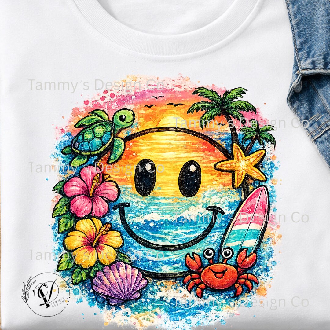 Colorful Beach Smiley Face PNG, Summer Tropical Smile Design, Ocean ...