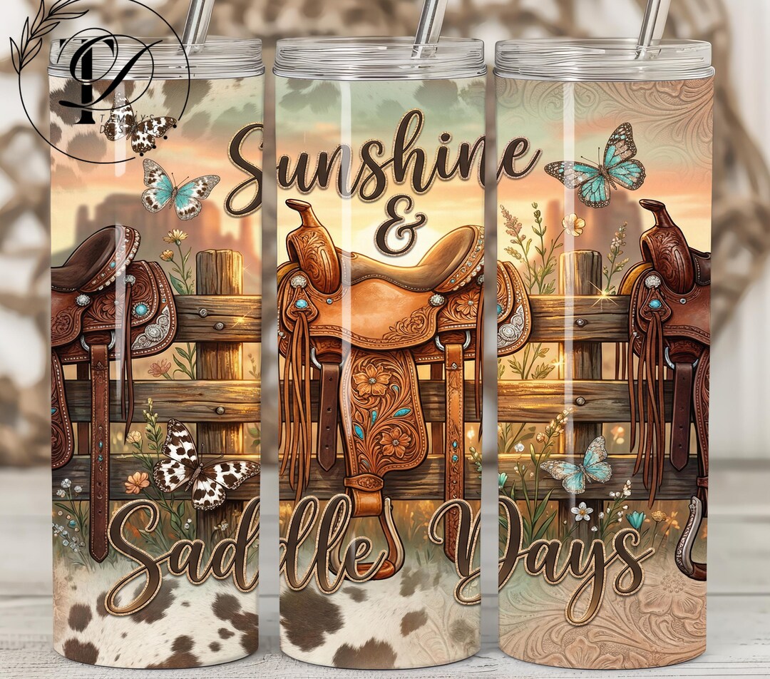 Western Cowgirl Tumbler Wrap PNG Seamless, Saddle Fence Turquoise ...
