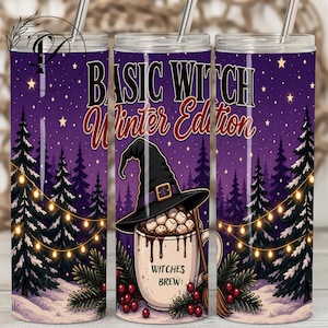 Bicchiere invernale Basic Witch edizione PNG, design per sublimazione Winter Witch, confezione regalo Halloween/Natale Cozy Hot Cocoa, download di Witchy Christmas