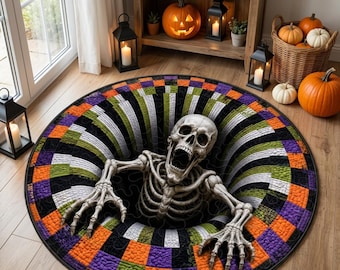 Personalized 3D  Spooky Season Doormat, Custom Skeleton Vortex Rug, Holiday Stocking Mat