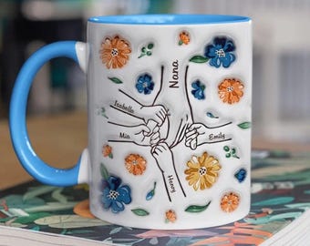 Personalized Family Hands Mug – Custom Mother's Day Gift, Grandma Mug
