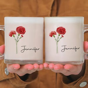 Personalized Birth Flower Glass Mug With Name, Custom Floral Mug, Retro Flower Mug, Bridesmaid Proposal Gift, Birth Flower Wedding Gift