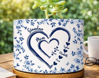 Vaso per piante in ceramica personalizzato, regalo personalizzato a forma di cuore con fiori per la famiglia.