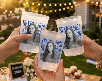 Senior 2026 Custom Photo Graduation Cups, Personalized Frosted Plastic Drinkware