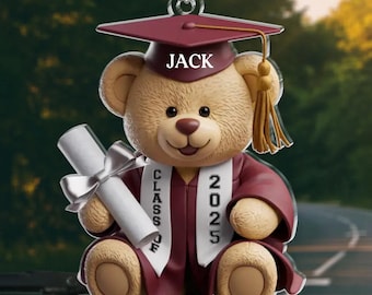 Personalized Graduation Car Ornament, Acrylic Teddy Bear, Family Gift