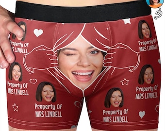 Couples Personalized Boxer Briefs, Custom Photo Valentine Underwear, Funny Men Intimate Wear