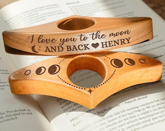 Personalized Wooden Thumb Book Page Holder: I Love You To The Moon And Back
