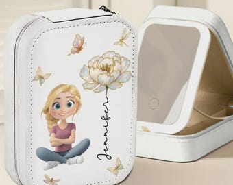 Boîte à Bijoux De Voyage Avec Miroir - Organisateur Lettres Personnalisées Pour Femmes