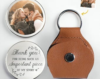 Personalized Photo Pocket Hug Token: Leather Keychain, Custom Couple Gift