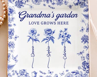 Portagioie in ceramica personalizzato Grandma's Garden, fiori del mese di nascita
