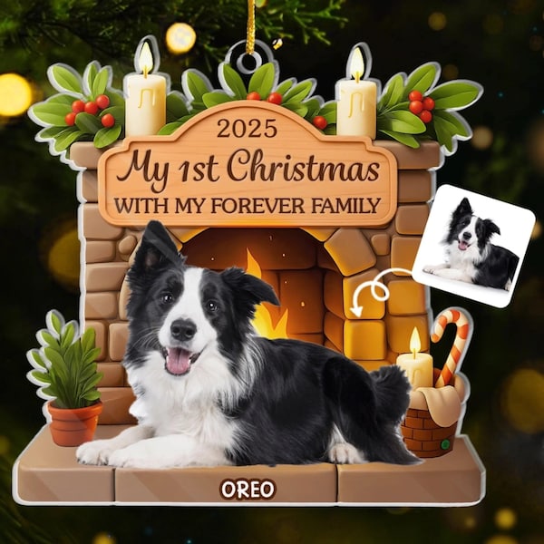 Custom Photo Dog Ornament: First Christmas Keepsake, Pet Memorial Gift